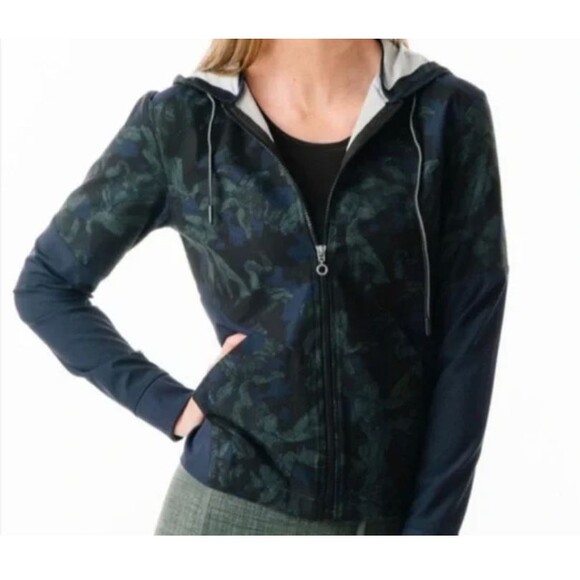 ZYIA Active Womens Evening Paradise Mesh Jacket Size XL Blue Green Full Zip Hood - Picture 12 of 12